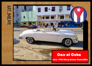 FRONT: Series A, Card #3 - cir. 1950 Chevy Deluxue Convertible (photographed Dec. 12 2019 near the Artisan's Market in Old Havana, Cuba)